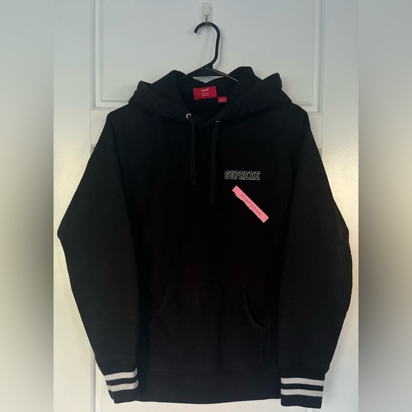 Supreme FW ‘16 Stripe Cuff Hooded Sweatshirt (Small, Black) - Picture 3 of 6